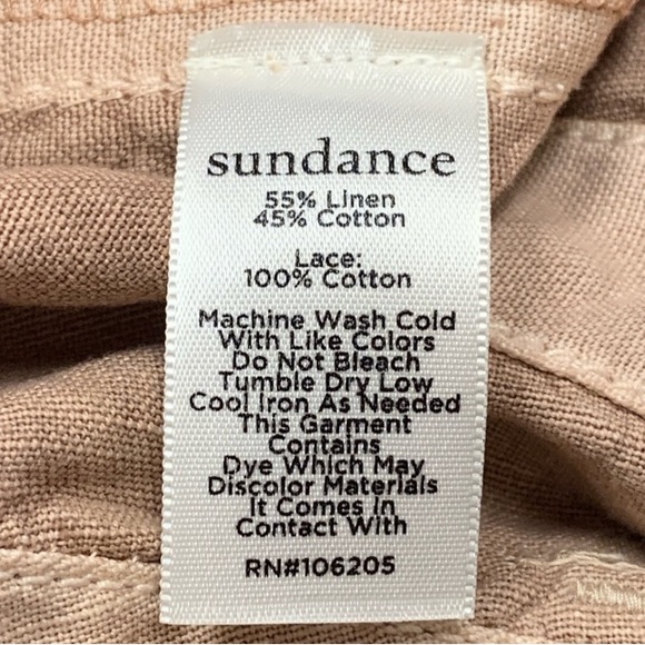 Sundance taupe side crochet lace detail linen blend pants size 6 - Picture 6 of 15